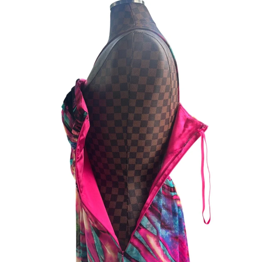 Betsy & Adam Maxi Dress Size 8 Pink Abstract Print Jeweled Empire Waist Formal